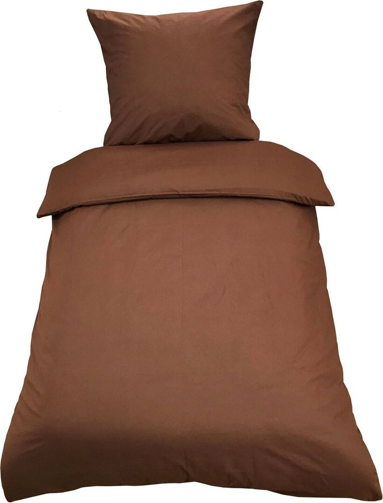 Bettwäsche 155x220 + 80x80 cm 100% Baumwolle Renforce Braun Uni Einfarbig Garnitur Set