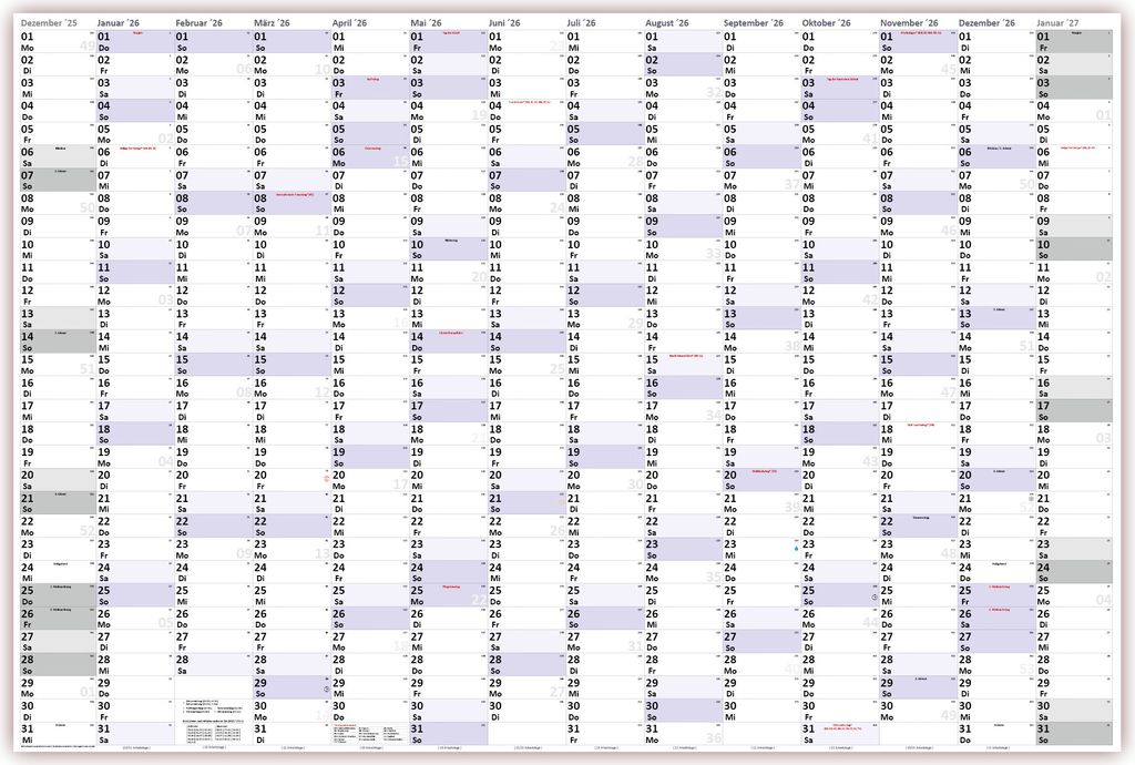 XXXL Wandkalender Special A0 2026 nass abwischbar (Format 120 x 80cm) Jahresplaner Wandplaner gerollt mit extra großen Tageskästchen zur optimale...