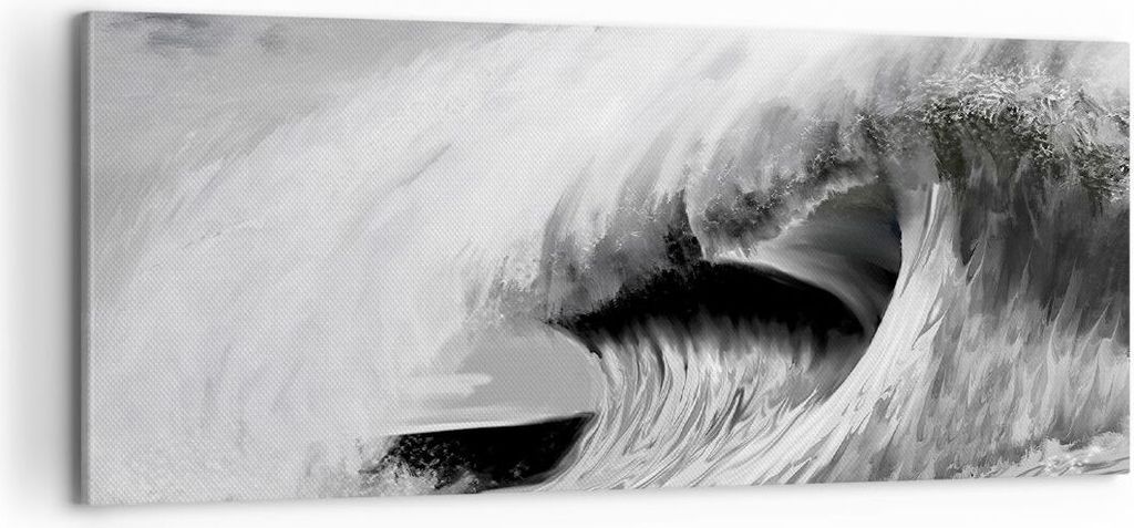 Bild auf Leinwand - Leinwandbild - Einteilig - Welle Zeichnung Schwarzweiß - 100x40cm - Wand Bild - Wanddeko - Wandbilder - Leinwanddruck - Bilder...