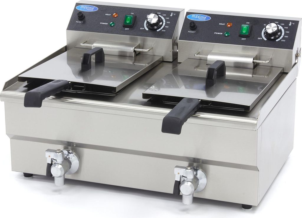 Maxima - Gastro Fritteuse - 2 x 13 l - 2 Körbe - mit Ablasshahn