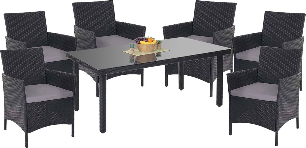 Poly-Rattan-Garnitur Hamar, Gartenmöbel Balkon-Set Sitzgarnitur anthrazit, Kissen anthrazit