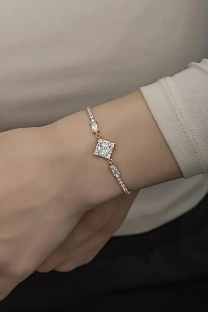 Bracelet Argent Anti-Ternissement en Or Rose et Zirconiums Durables
