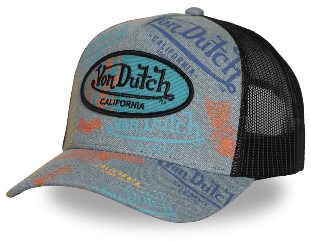 Von Dutch Originals Trucker Cap - CALIFORNIA ALLOVER Mesh Denim