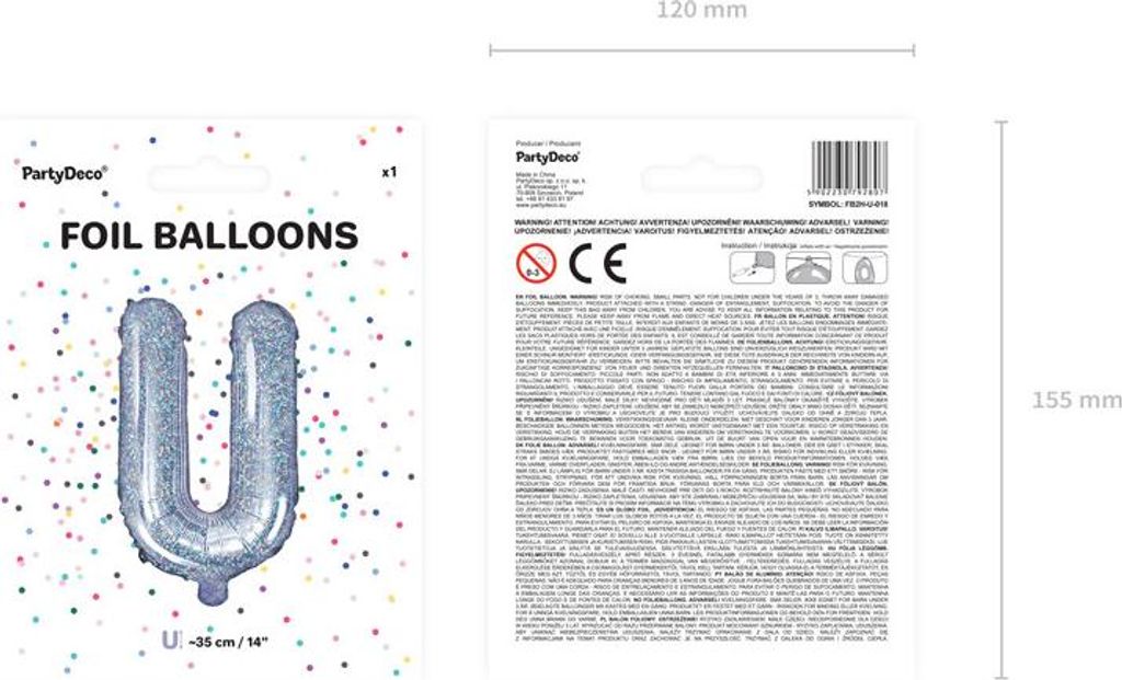 Folienballon Buchstabe „U“, 35cm, holografisch (1 Karton / 50 Stück)