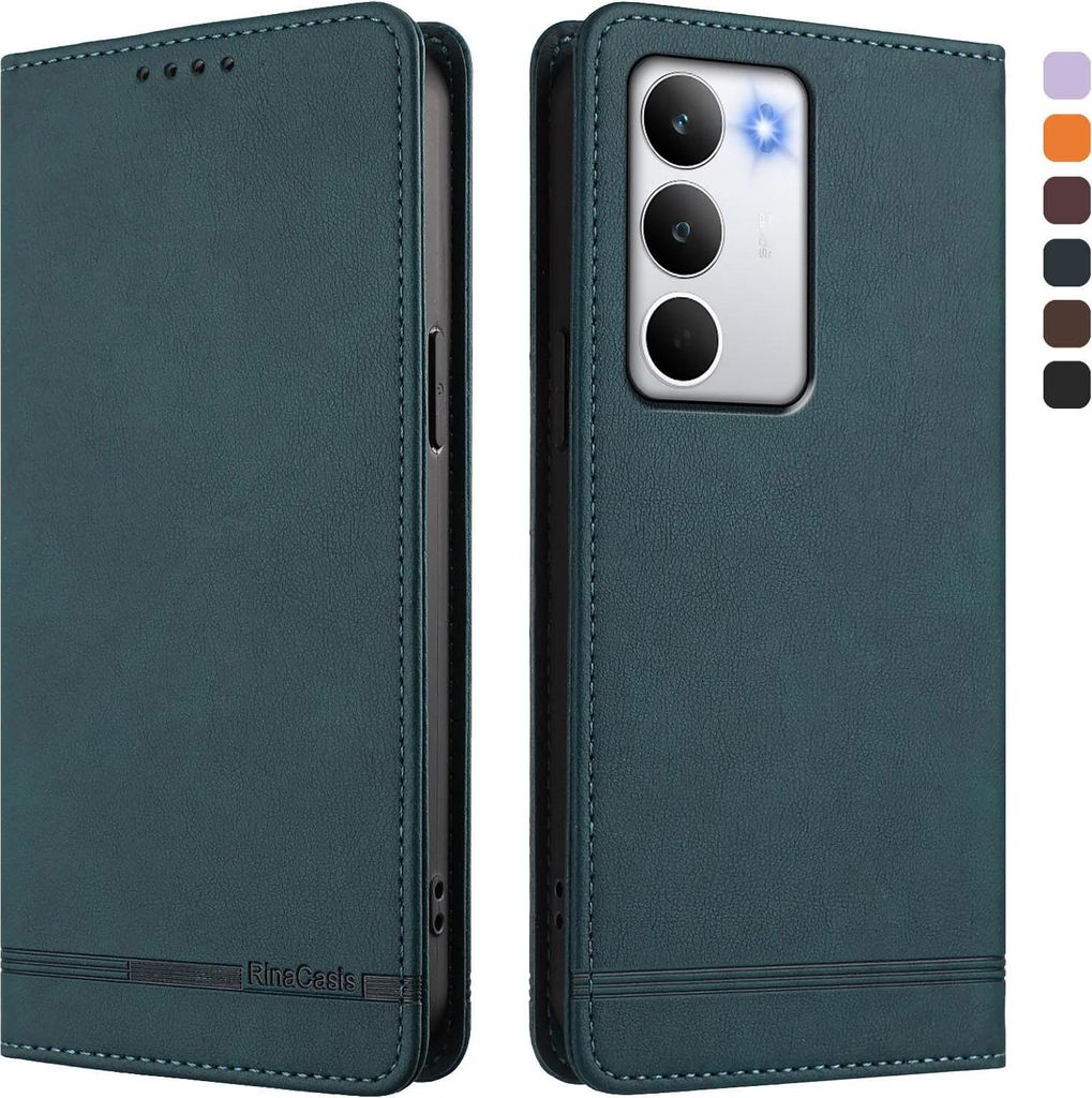 Hülle für Realme C71, Retro Kunstleder Ständer Klapphülle mit Kartenfächer und Magnetische Grün