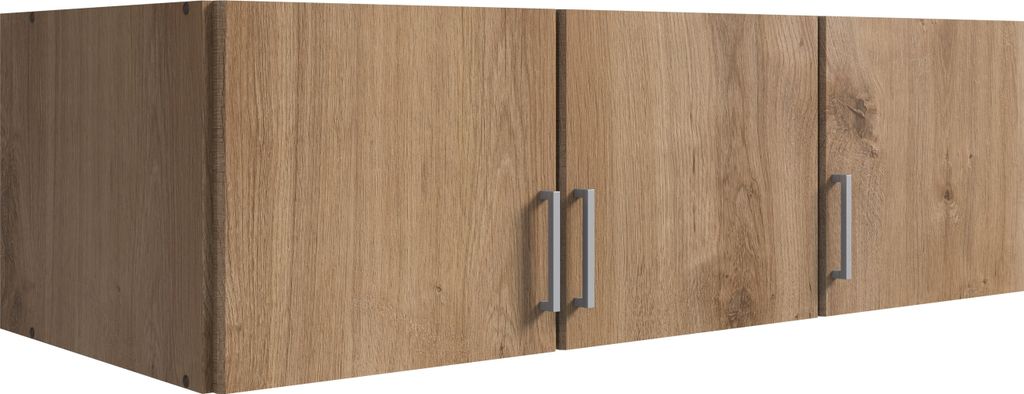 Schrankaufsatz "Click" aus Spanplatte in Plankeneiche-Nachbildung. Abmessungen (B/H/T) 135x40x58 cm