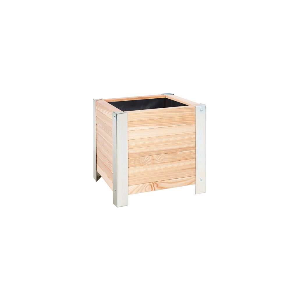 Pflanzgefäß aus Lärchenholz mit Silber-Beschlägen : 40 x 40 Produktbild 