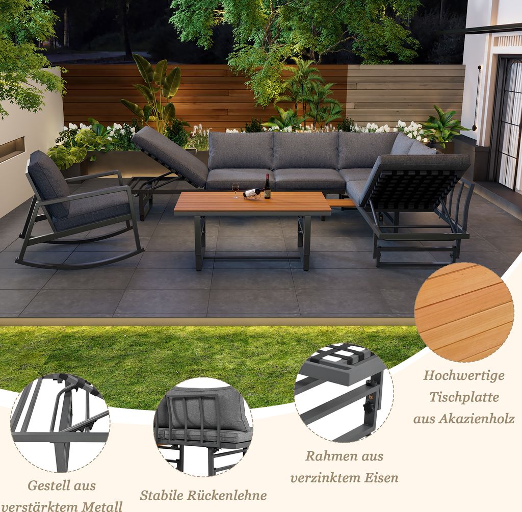 Flieks Gartenmöbel Set 7 personen, Verstellbar Gartensofa Produktbild 10