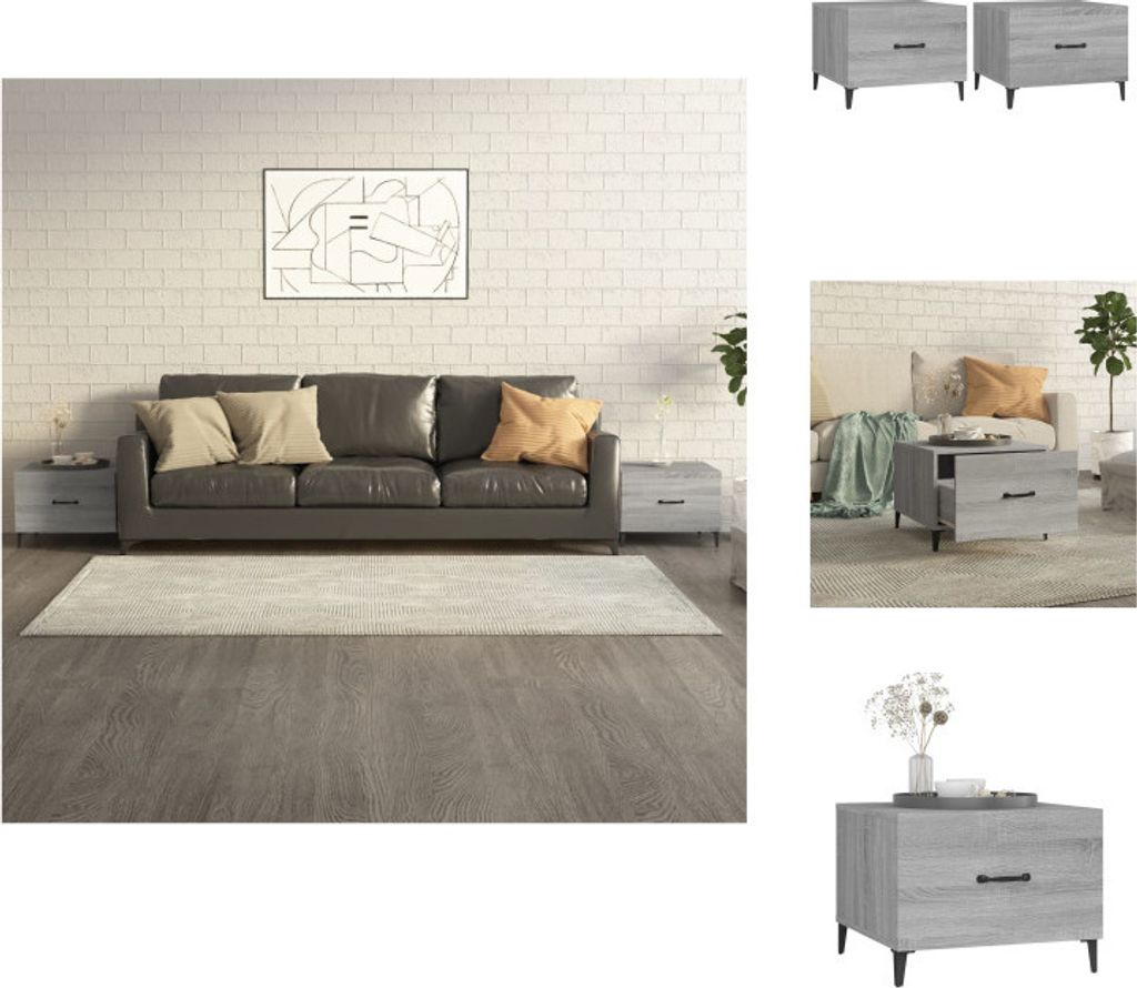vidaXL Couchtische mit Metallbeinen 2 Stk. Grau Sonoma 50x50x40 cm - Couchtische