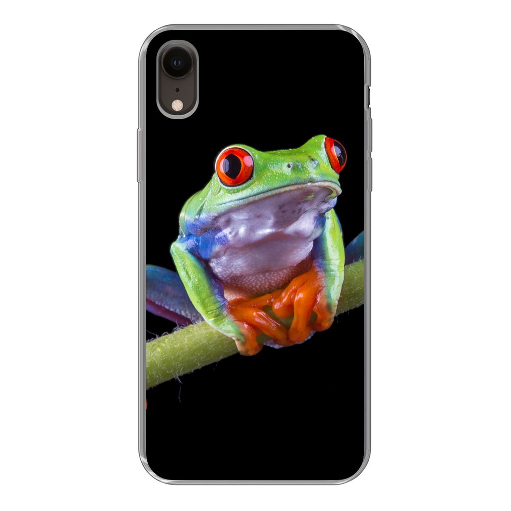 MuchoWow Handyhülle Schutzhülle Hülle für iPhone XR Frosch - Pflanze - Schwarz Silikon Softcase Handy Hülle - Schutzdeckel