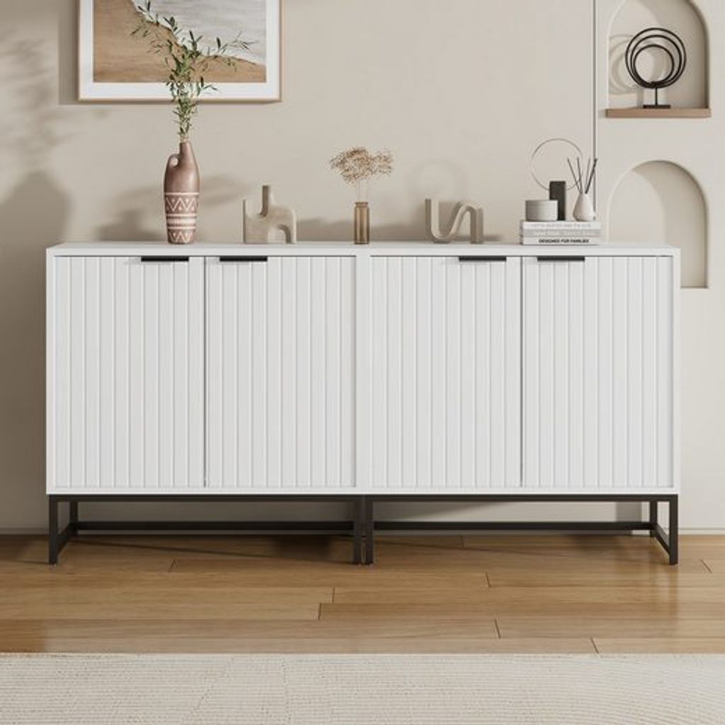 Odikalo Sideboard Kommode Standschrank Lagerung Metallgriffen Doppel Design Weiß