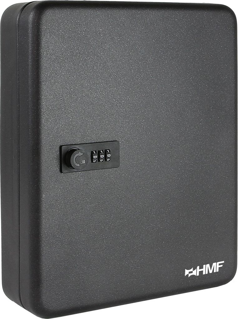 A black key cabinet with a combination lock is shown against a plain background.