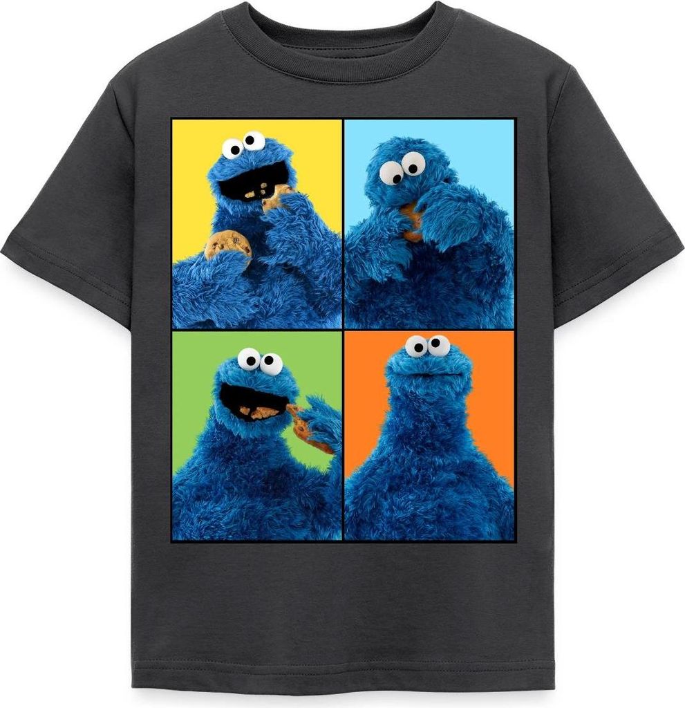 Spreadshirt Sesamstraße Krümelmonster Posen Kinder T-Shirt, 98/104 (3-4 Jahre), Dunkelgrau