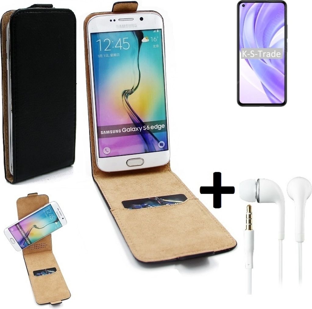 K-S-Trade Handy-Hülle + Kopfhörer kompatibel mit Xiaomi Mi 11 Lite 5G 360° Flipstyle Schutz-Hülle Smartphone Tasche Case Flip cover schwarz 1x