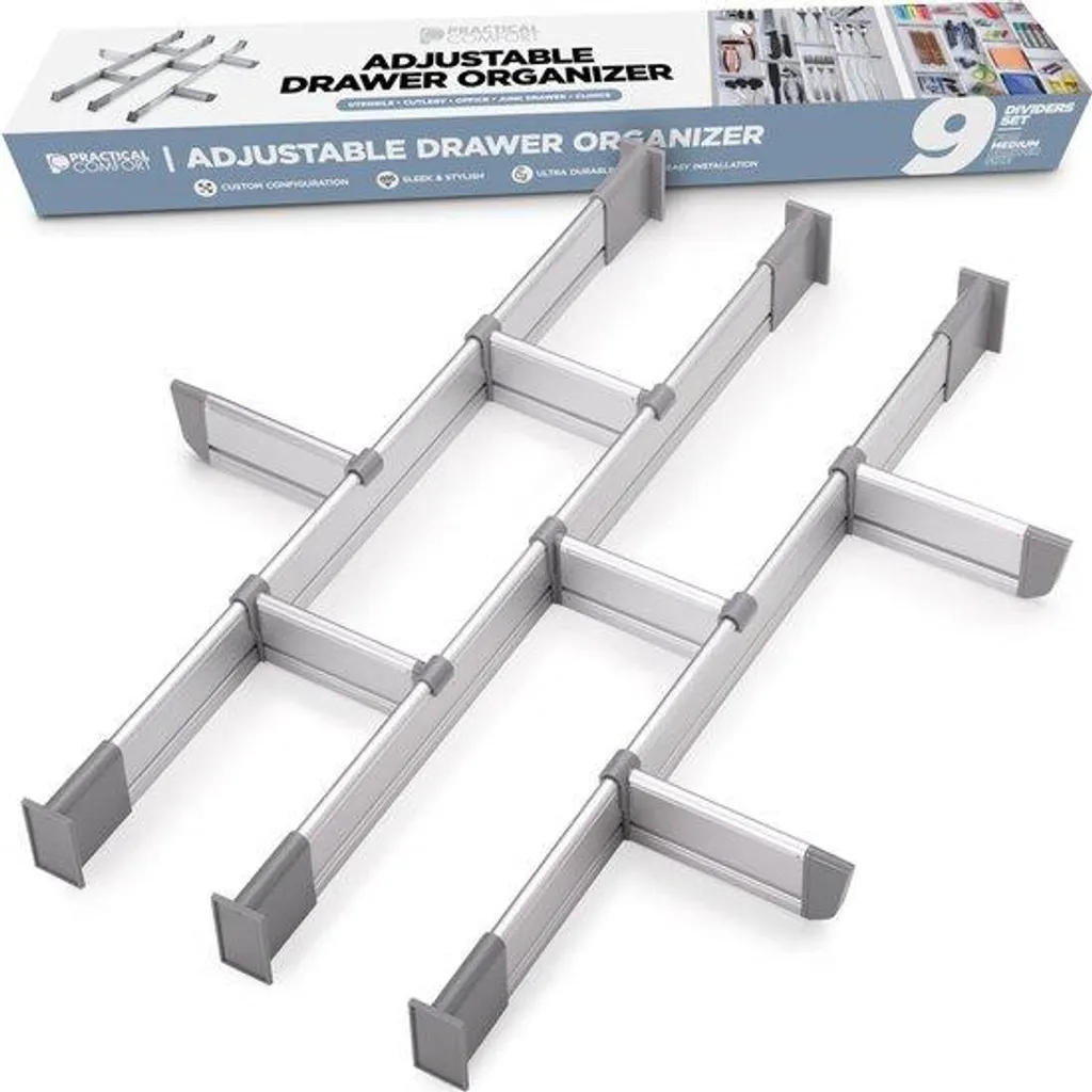 Organisateur de tiroir anti-désordre en aluminium, lot de 9 pièces
