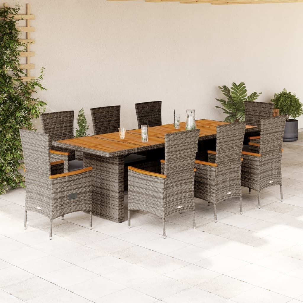 Maison Exclusive - 9-tlg. Garten-Essgruppe mit Kissen Grau Poly Rattan