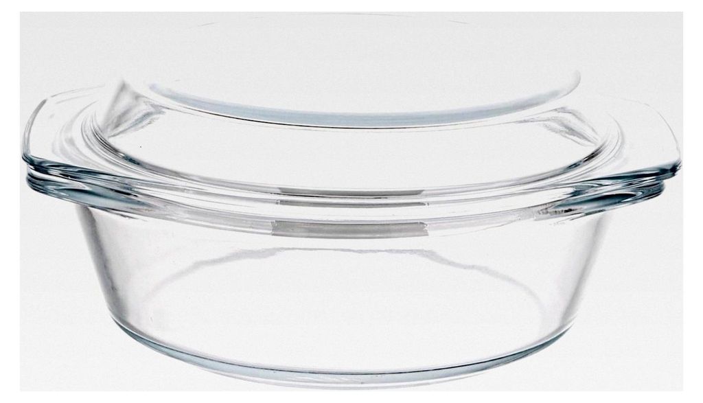 Glas Auflaufform mit Deckel (0,65L) - Rundes Mikrowellengeschirr aus gehärtetem Glas, Ø 17,5cm - Hitzebeständiger Glasbräter für eine Person, ...