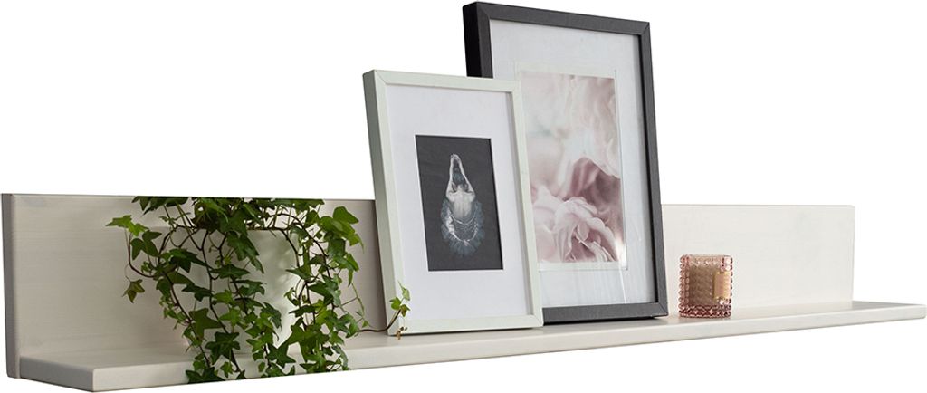 Massivholz Wandboard 160 cm WILSON-69 in Kiefer massiv weiß, B/H/T: ca. 160/19/17 cm