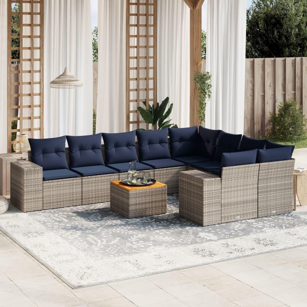 Maison Exclusive - 10-teiliges Gartensofa-Set mit Kissen, grau, Polyrattan