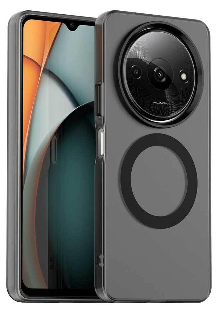 Magnetisch Hülle für Xiaomi Redmi A3/A3X/Poco C61, Schlank Durchscheinend Matt Stoßfest Handyhülle Schwarz