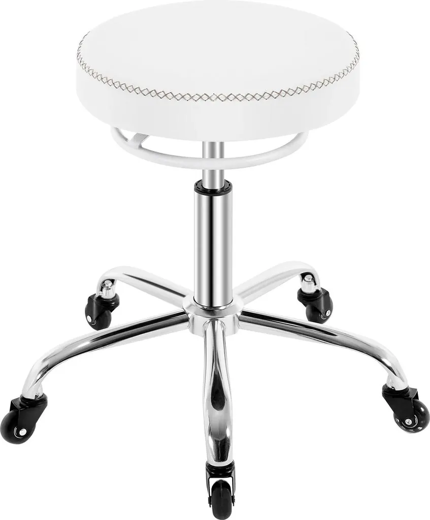 Tabouret de bureau blanc pivotant 360° réglable en hauteur 46-58 cm