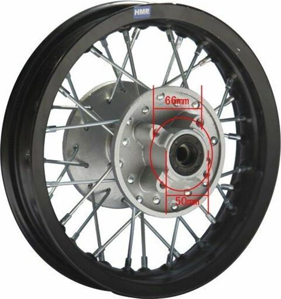 Alu-Felge eloxiert 10 Zoll hinten Schwarz 12mm Pit Dirt Bike Cross