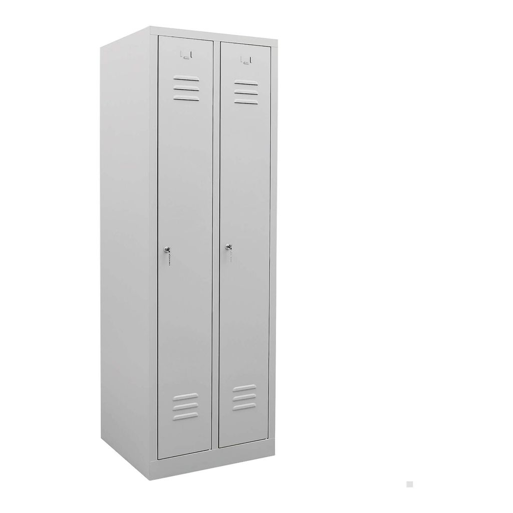 STIER Garderobenspind, 2 Abteile, 1800x590x500mm, lichtgrau, 1 Regalboden, 1 Kleiderstange, abschließbar