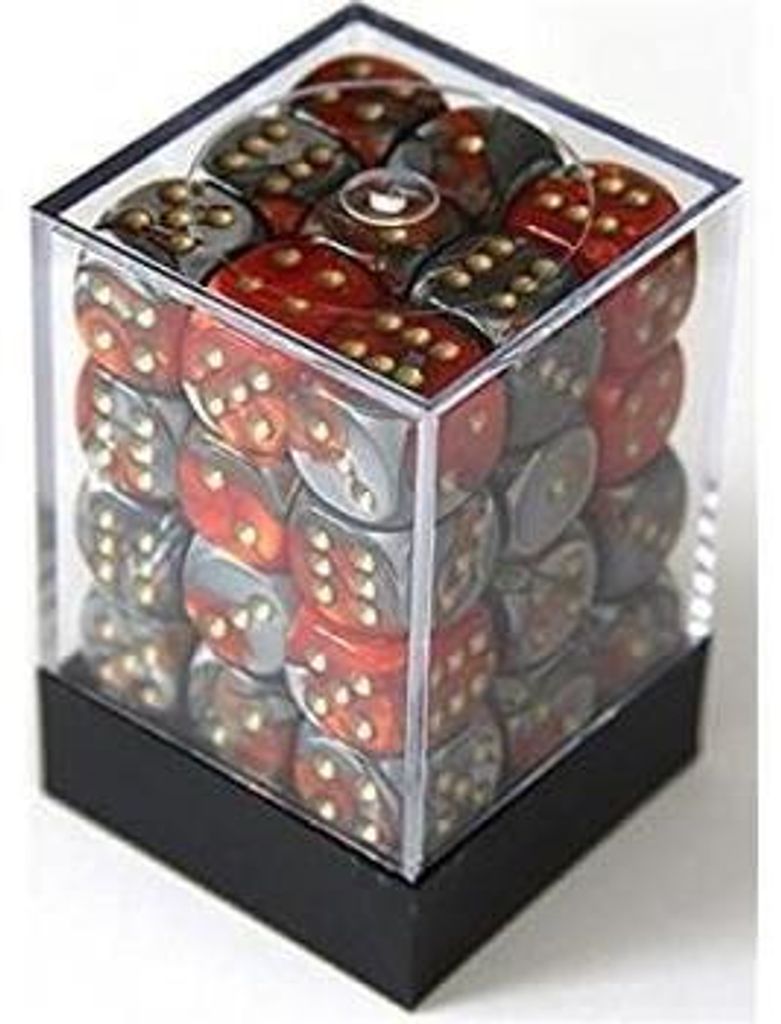 Chessex Gemini 12mm d6 Dice Blocks with pips Dice Blocks (36 Dice) - Orange-Steel w/gold