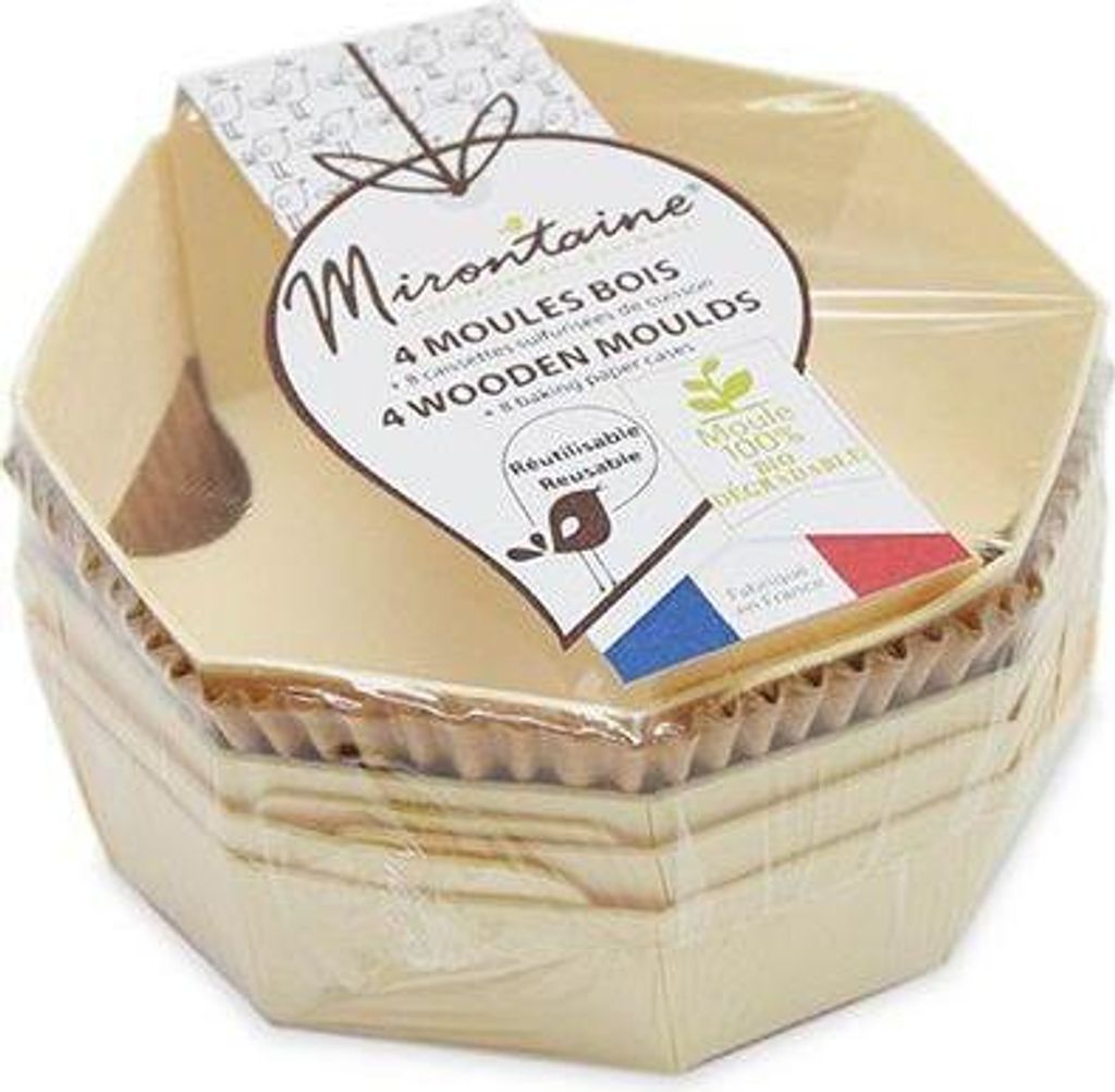 4 runde Holzformen für individuelle Portionen + 8 Backformen