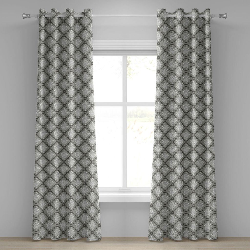 ABAKUHAUS Blumen Ösenvorhang, Klassischer Damast mit Rose Branches viktorianisches Rokoko-Art-Retro weibliches Muster, Dekorative 2-Panel-Fensterv...