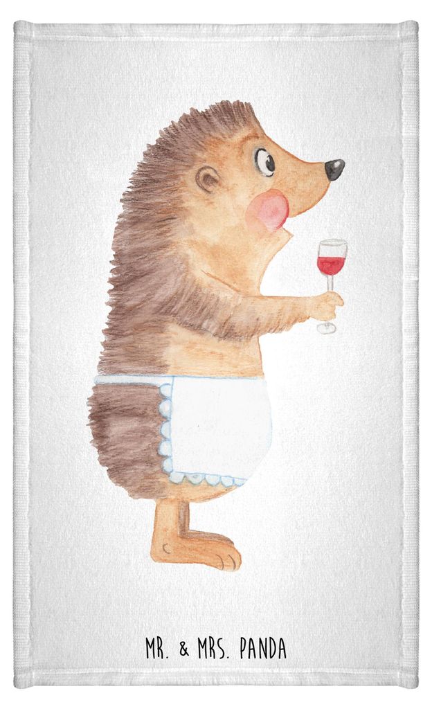 Mr. & Mrs. Panda Handtuch Igel Wein - Weiß - Geschenk, Baumwollhandtuch, Weißwein, Gästetuch, Klein, Spruch, Lustige Sprüche, Weinglas, badezim...