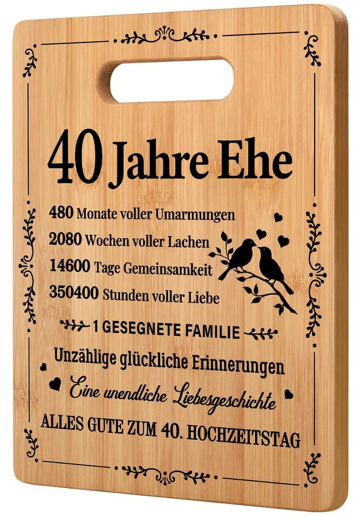 Geschenke zum 40. Hochzeitstag, romantisches Geschenk zum 40. Hochzeitstag, Bambus-Schneidebrett zu Ehren des 40. Hochzeitstags