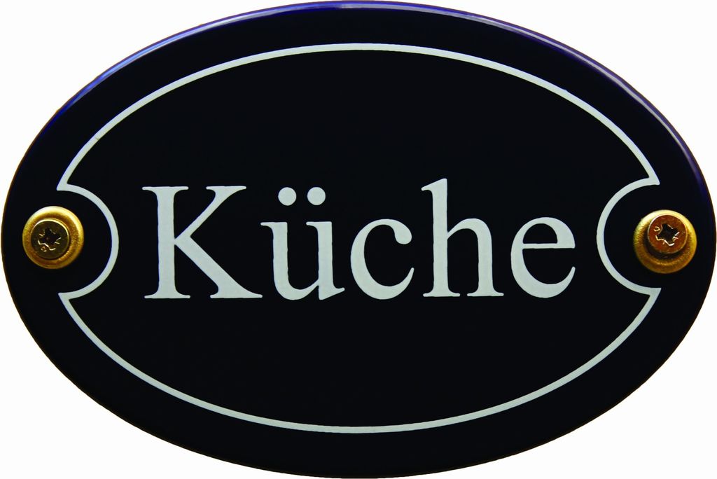 Emaille Türschild Küche blau oval Schild Produktbild 