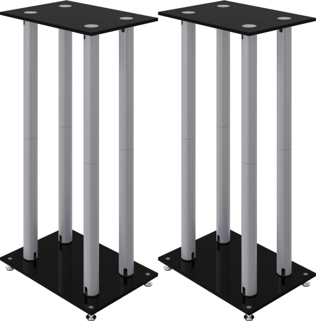 vidaXL Lautsprecher-Ständer 2 Stk. Schwarz & Silbern Hartglas 4 Säulen