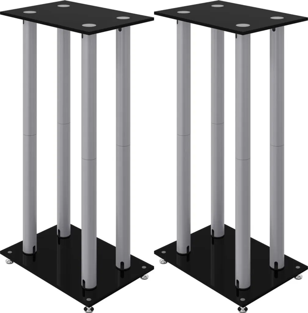 Supporti per Altoparlanti 4 Colonne Vetro Temperato Nero Argento