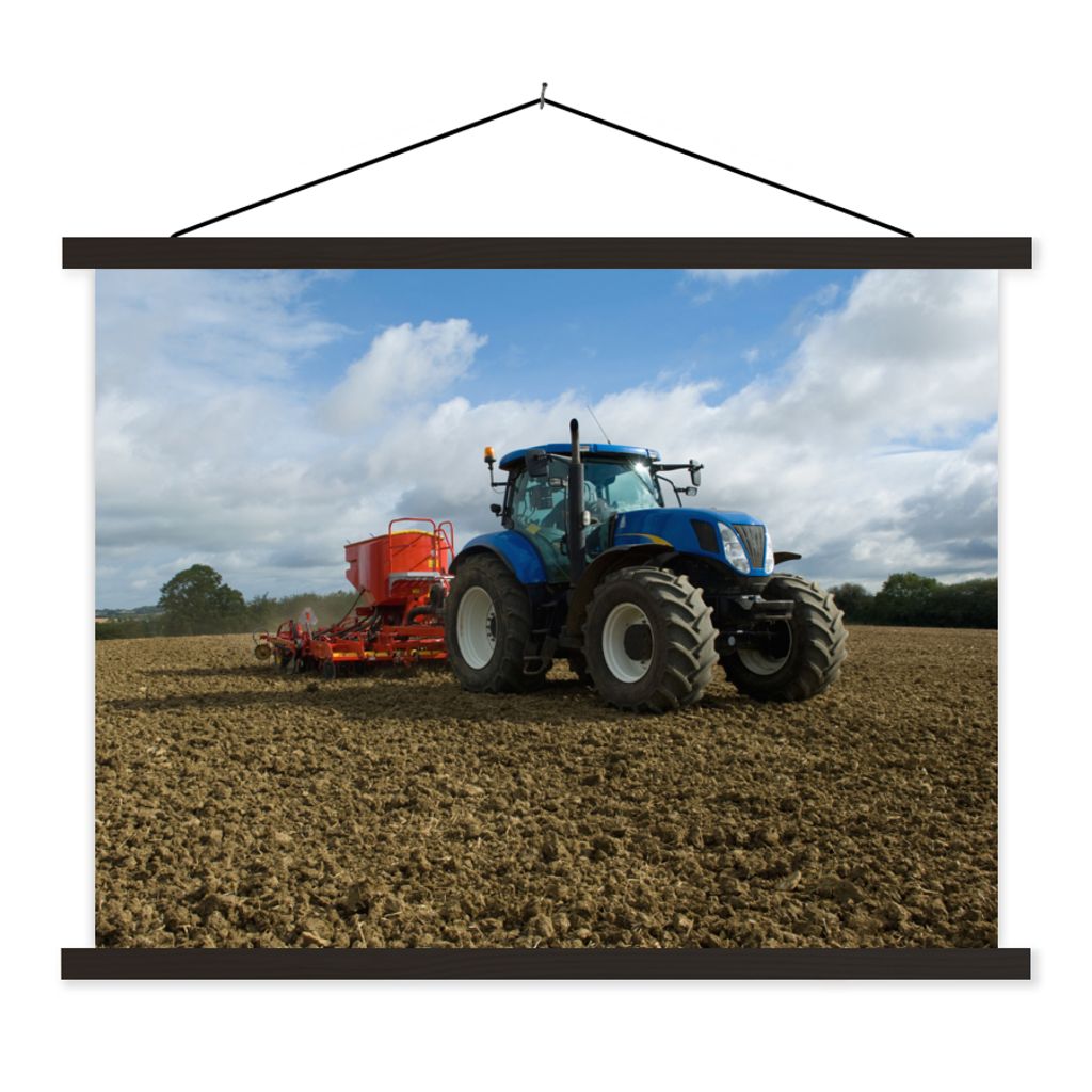MuchoWow Textilposter Traktor - Blau - Landleben - Wolken 150x113 cm mit schwarzem Rahmen - Wohnzimmer