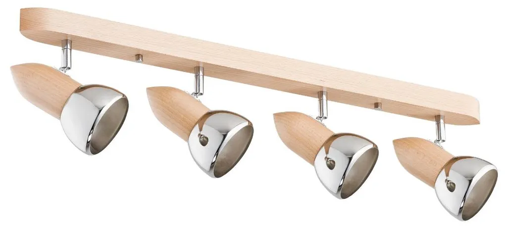 Plafonnier 4 spots en bois clair et métal chromé SPARK Alfa 75 cm