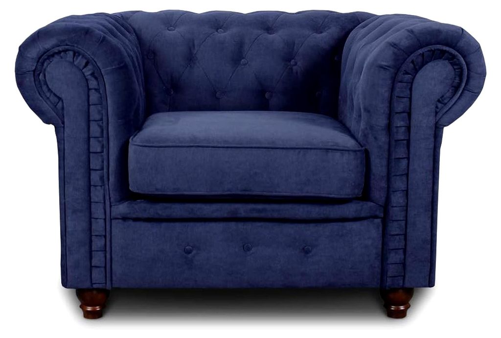 Sessel Chesterfield Asti - Couch, Couchgarnitur, Couchsessel, Loungesessel, Stuhl, Holzfüße - Glamour Design (Blau (Capri 89))