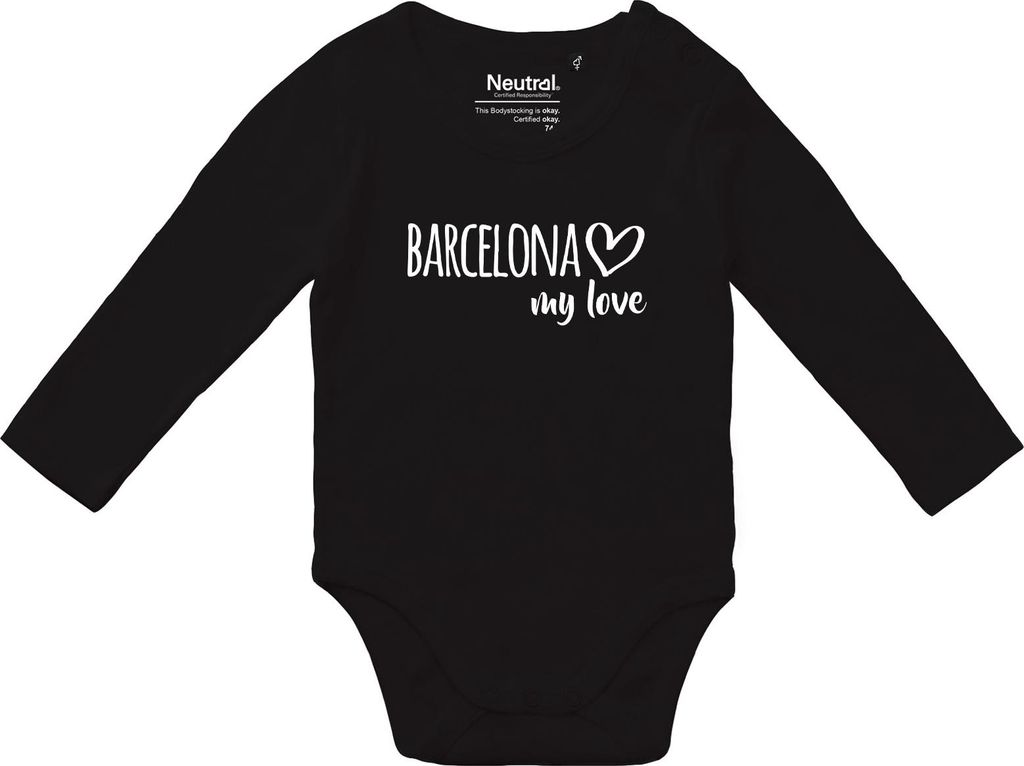 Huuraa Baby Body Barcelona my love 68 Black Baumwolle Fairtrade Langarmbody Geschenkidee