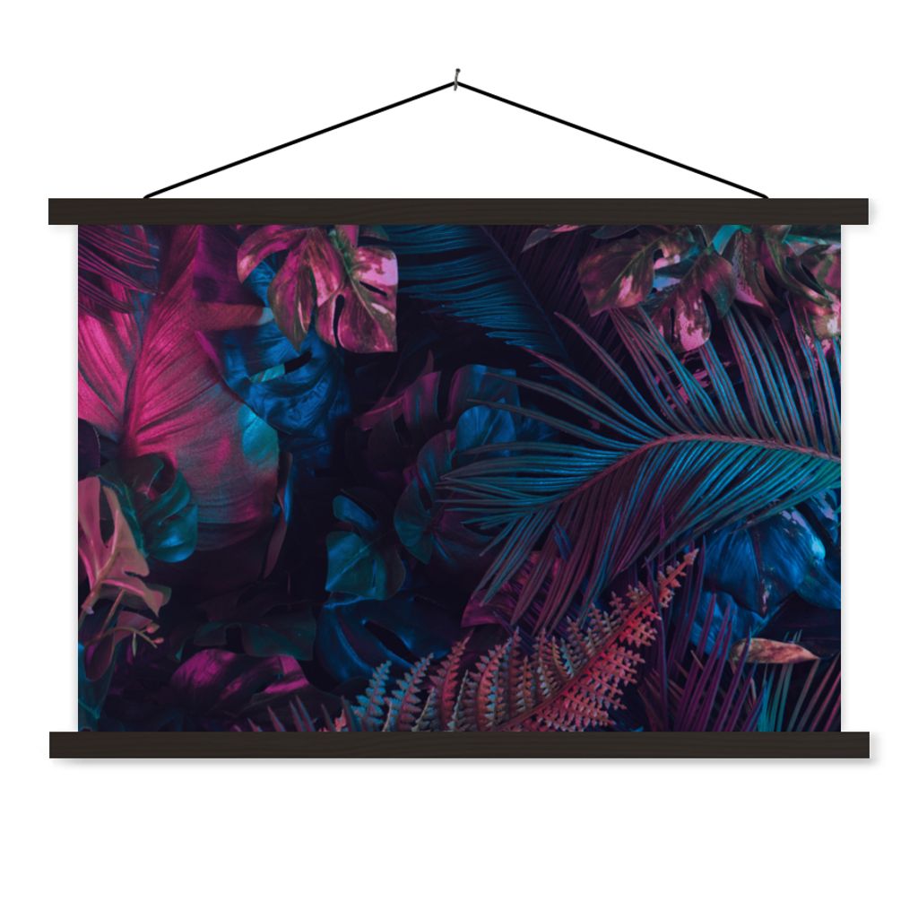 MuchoWow Textilposter Dschungel - Blätter - Blau - Rosa - Mädchen - Kind 120x80 cm mit schwarzem Rahmen - Wanddeko