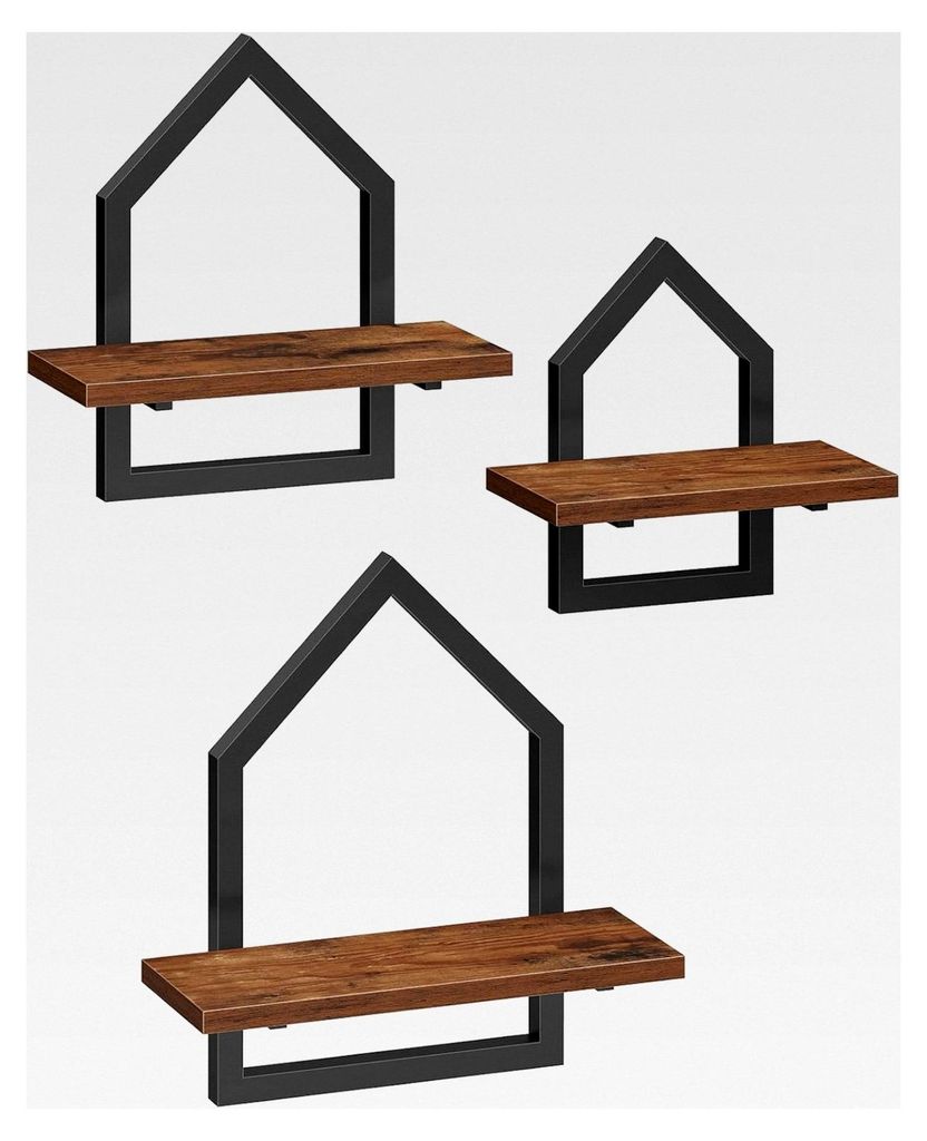 Wandregale, 3er-Set (groß, mittel, klein), Schweberegale mit fünfeckigem Metallrahmen, DIY-Kombination für Wohnzimmer, Schlafzimmer, Bad, Küche...