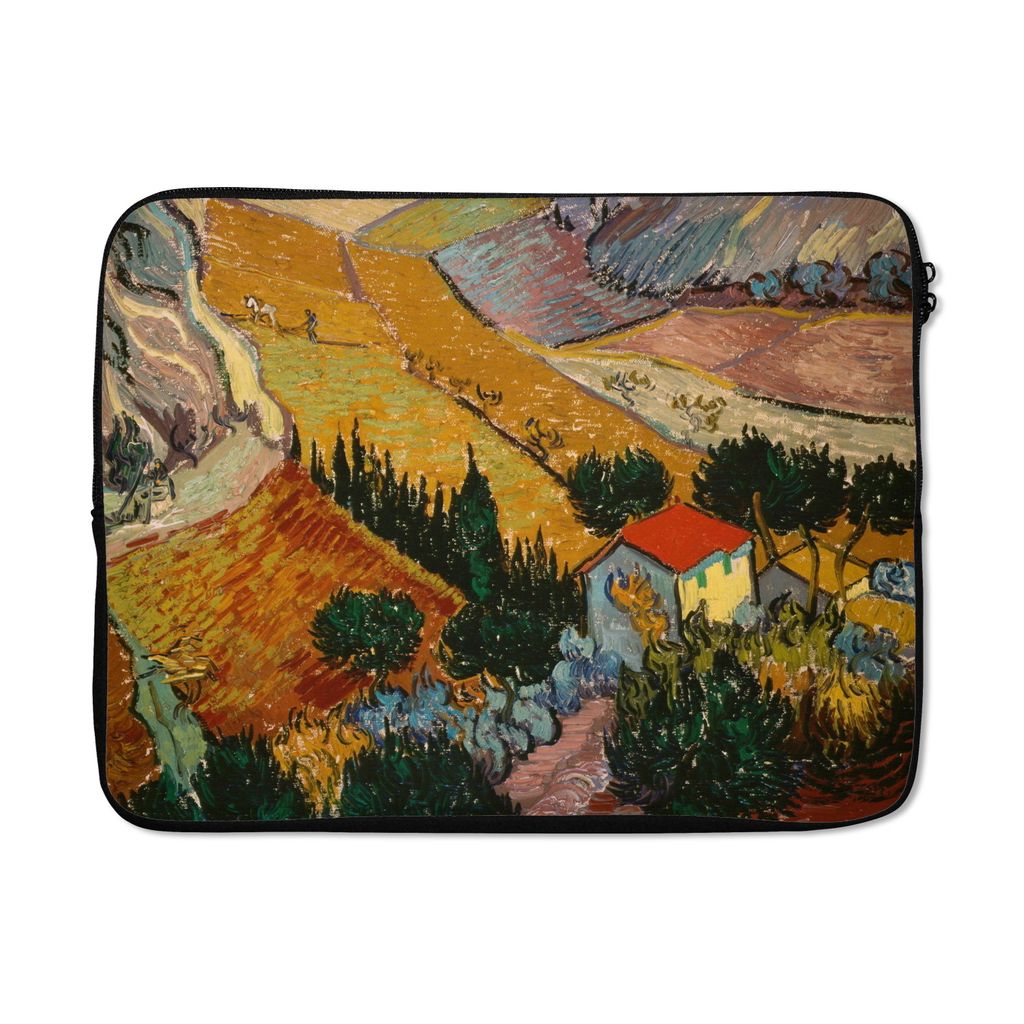 MuchoWow Laptop Hülle 15 Zoll Landschaft mit einem Haus und einem Ackerbauern - Vincent van Gogh Laptoptasche - Laptoptasche - Sleeve - Rundum-S...