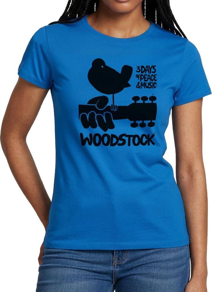 Spreadshirt Woodstock Logo Schwarz 3 Days Of Peace & Music Frauen T-Shirt, XL, Royalblau