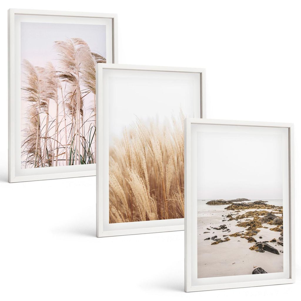 Bilder Set 3-teilig im weißen Rahmen – Wandbilder 3 Stück – gerahmte Poster für Wohnzimmer, Schlafzimmer und Flur – 40x60 cm – Pampasgra...