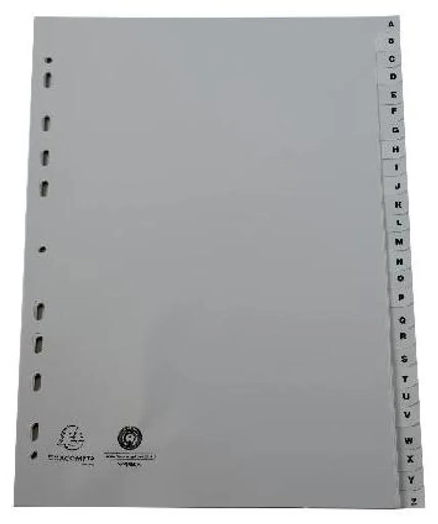 Intercalaires Alphabétiques A-Z Exacompta en Plastique Gris Format A4