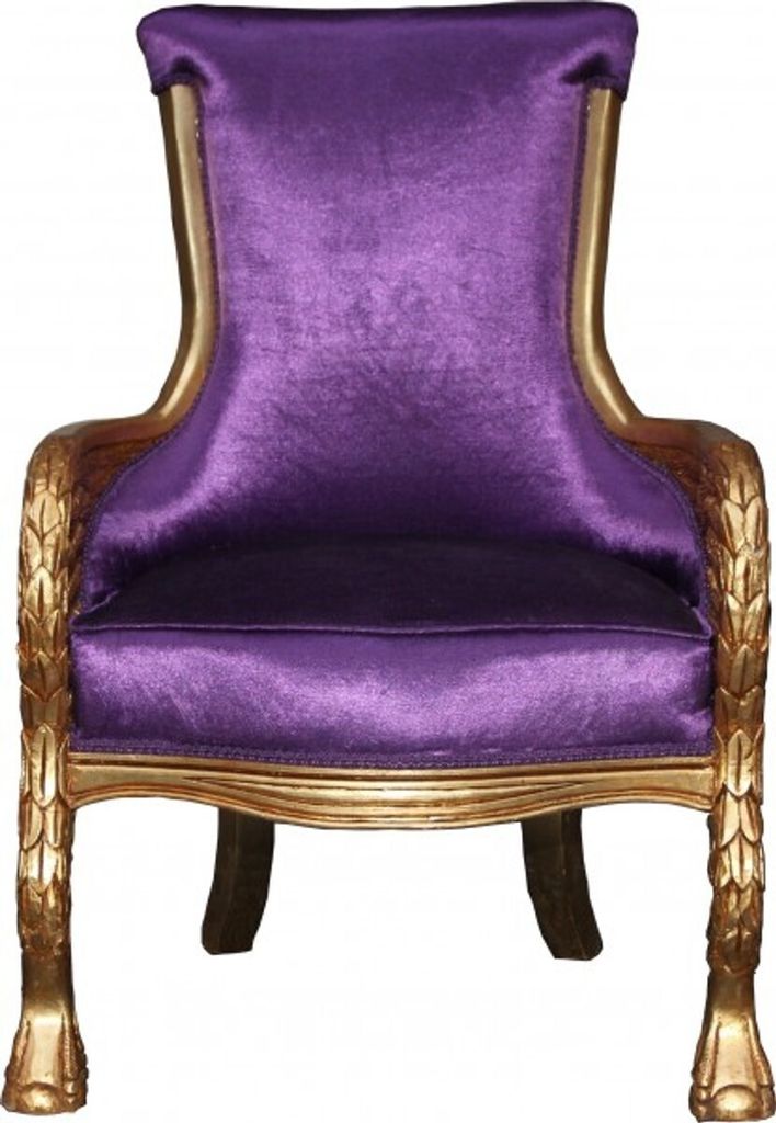 Casa Padrino Barock Lounge Sessel Lila / Gold Mod2 Möbel Antik Stil - Wohnzimmer Club Möbel Sessel Thron Eagle Feather