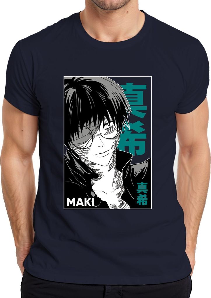 Anime Manga MAKI Brille schwarz weiß Cool Geschenk Otaku Retro Herren T-Shirt, Navy, XXL