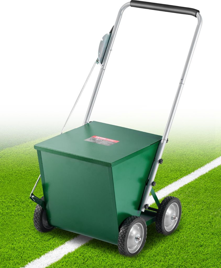 A green dry line marker is shown on a green grassy field with a white line.