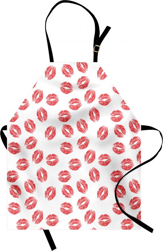 ABAKUHAUS Teen Mädchen Kochschürze, Muster mit rotem Lippenstift-Kuss markiert Frau Valentines Wedding Theme Illustration, Farbfest Höhenverstel...
