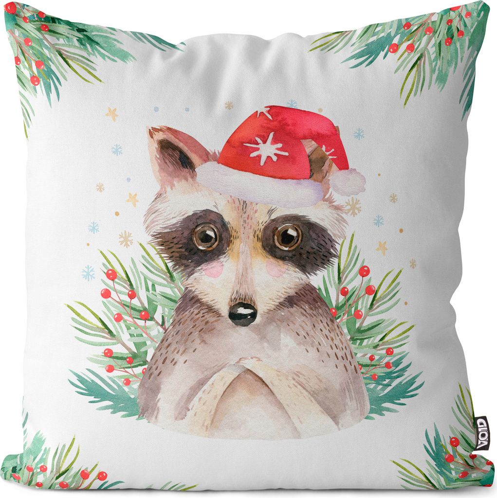 VOID Waschbär Nikolaus Mütze Kissenbezug Kissenhülle Sofakissen Kissen Deko Outdoor-Kissen Dekokissen